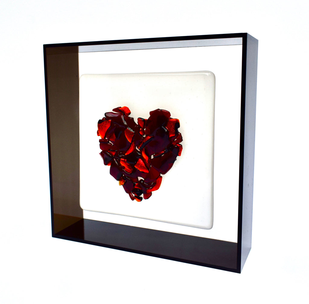 Floating Glass Heart in Perspex Box